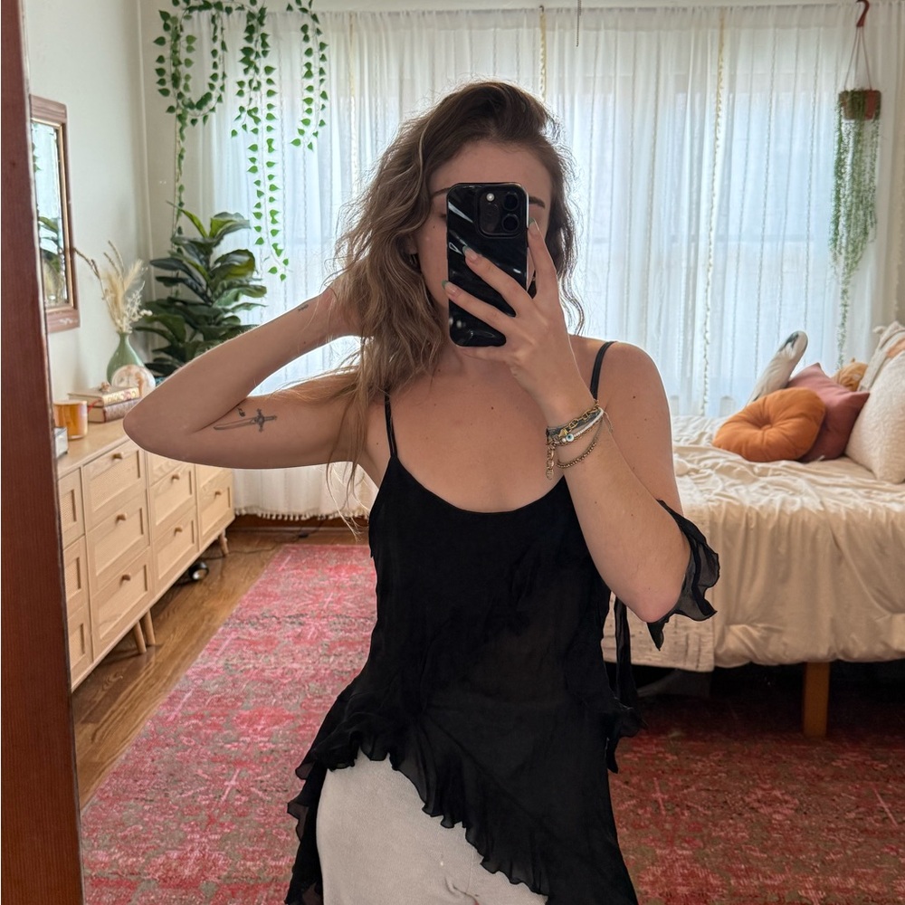 Black Ruffled Spaghetti Strap Top